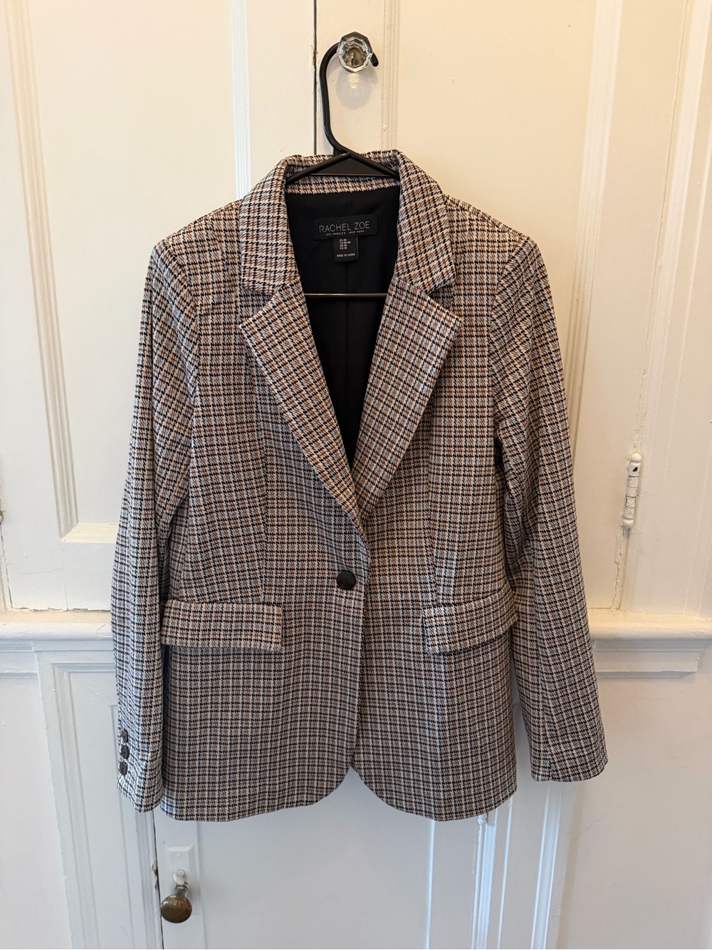 Rachel Zoe Tan and Brown Plaid Single-Button Blazer